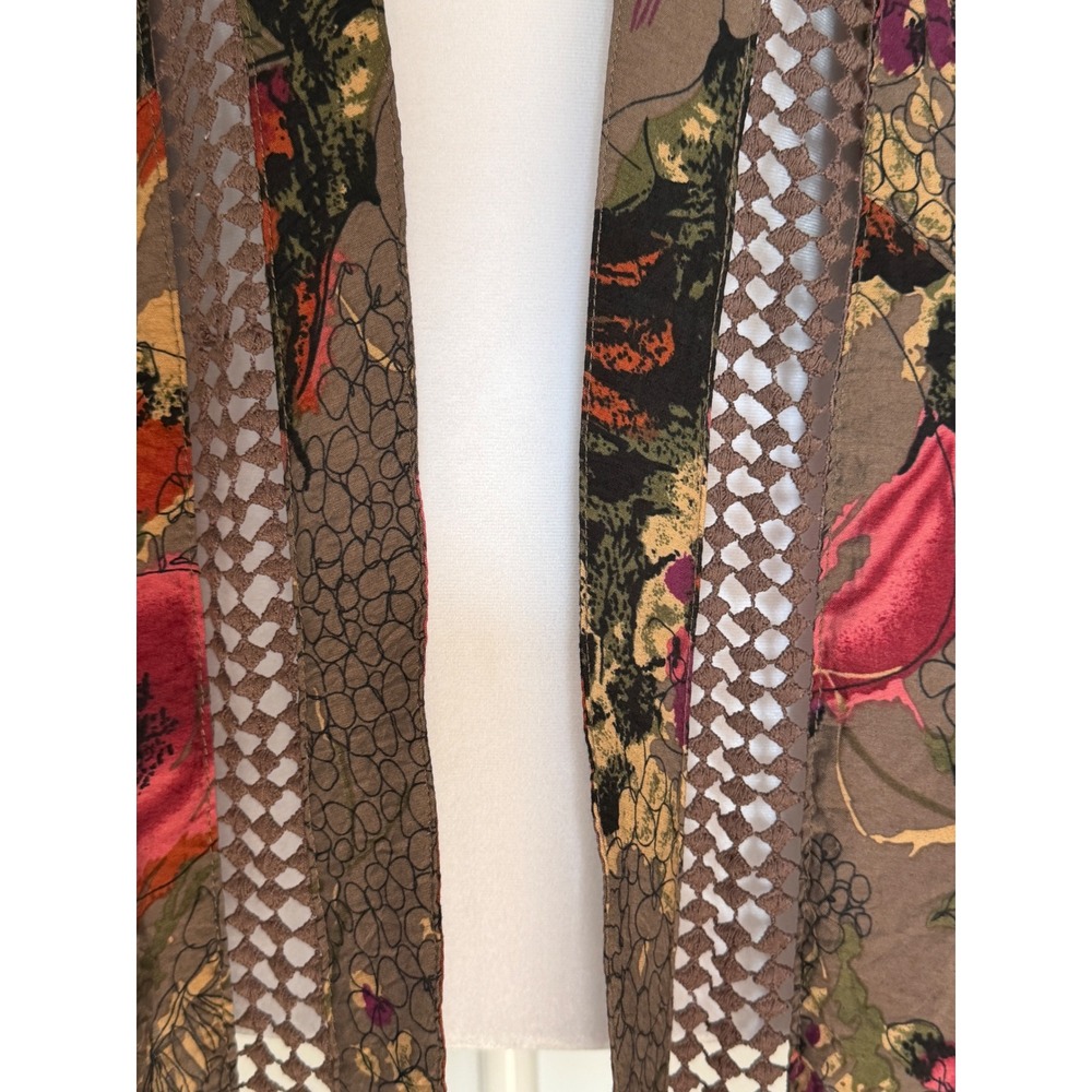 Soft Surroundings XL Floral Kimono Cardigan Open Front Crochet Trim Taupe‎ Pink - Picture 5 of 10